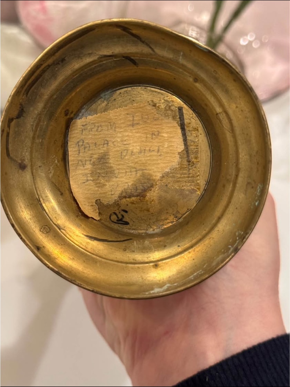 Vintage VTG Solid Brass Floral Inlay 8" Flower Vase -Ivan Palace New Delhi India - Picture 7 of 11